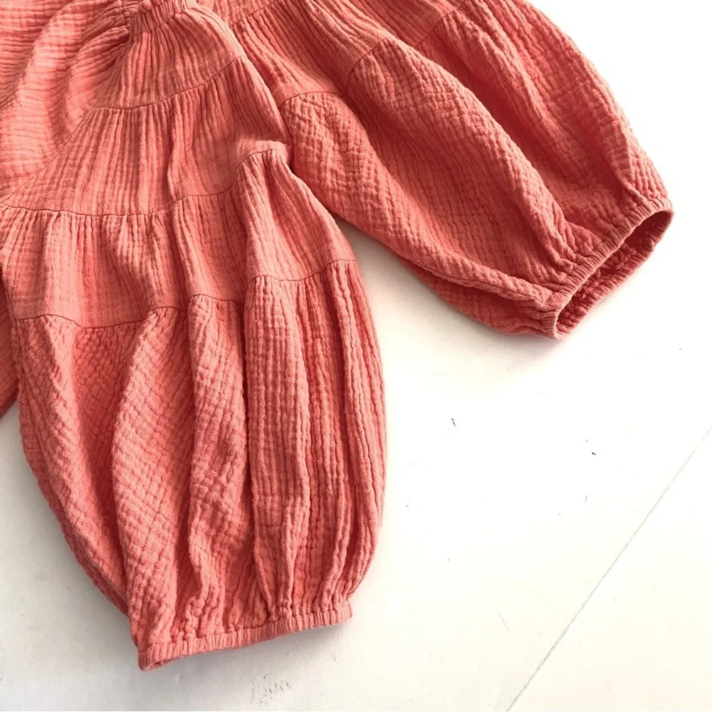 Before You Coral Cotton Top Size Medium Gauze Casual Off-Shoulder Summer Modest - Picture 8 of 12